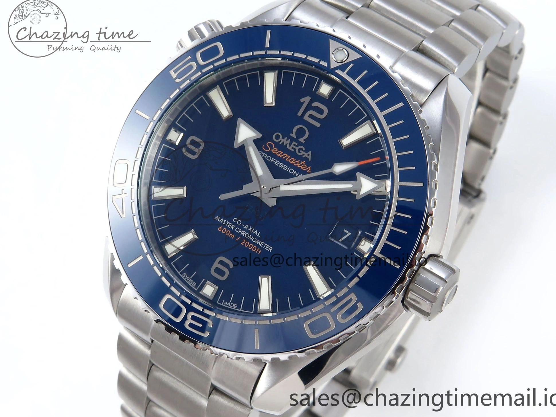 0425 Neat Seamaster Planet Ocean 600M 43.5mm SS SCF 1:1 Best Edition Blue Dial on SS Bracelet A8900 Super Clone 7684